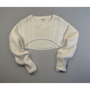 Minnie Rose Womens White Cropped Chunky Knitted Sweater Size S